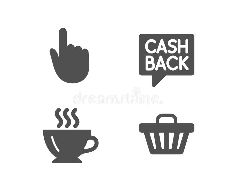 Transfer de bani pentru cafea și pictograme pentru clic manual. semn coș de cumpărături. indicator pentru locația mesajului cashba stock illustration