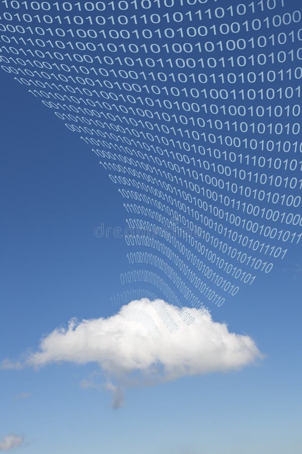 Transfer files across multiple cloud drives to manage your online secure storage - concept with binary code and real cloud alone royalty free stock photos