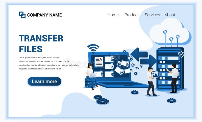 Transfer files concept with characters stock illustration