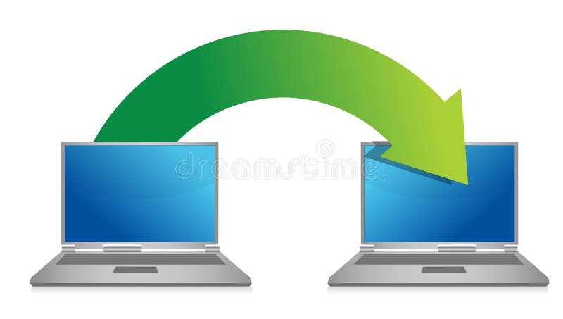 Transferring files from laptop illustration design over a white background
