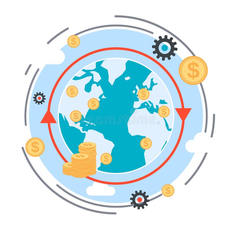 Transferência de dinheiro, transação financeira, conceito global do vetor da finança ilustração royalty free Transferência de dinheiro, transação financeira, conceito global do vetor da finança ilustração royalty free