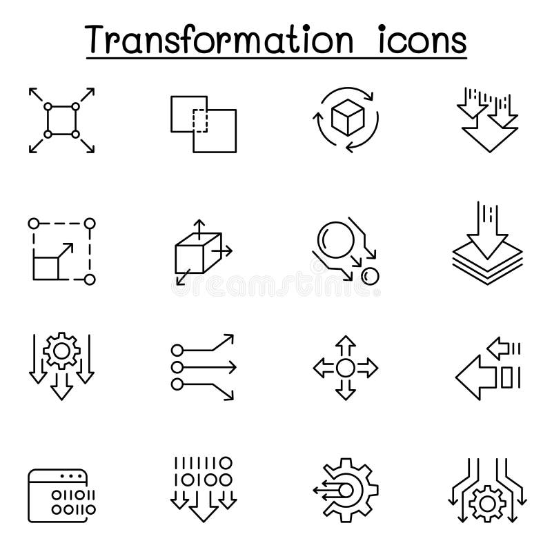 Transform, edit, change, scale, update icon set in thin line style royalty free illustration
