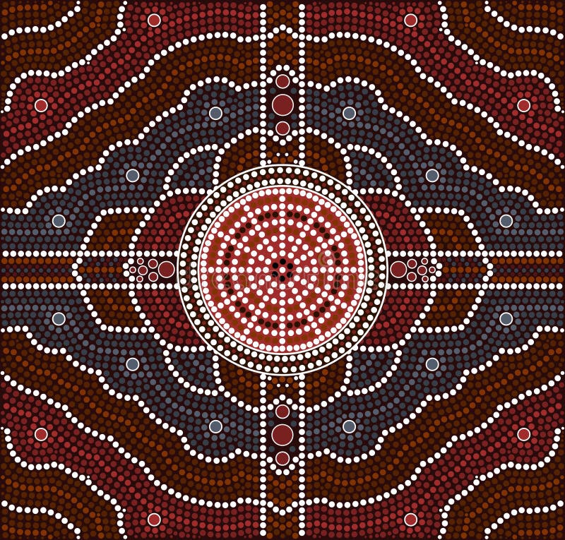 A illustration based on aboriginal style of dot painting depicting transformation. Australian aboriginal border illustrations
