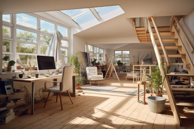 Transforming a small home space into a workplace AI generated. Transforming a small home space into a workplace AI generated