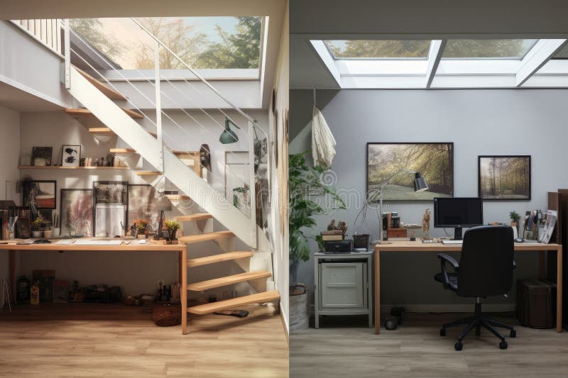 Transforming a small home space into a workplace AI generated. Transforming a small home space into a workplace AI generated