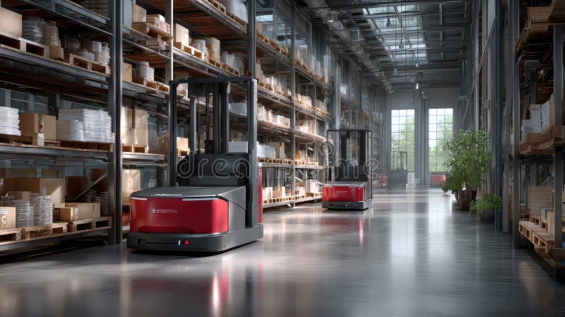Transforming Warehousing: How Autonomous Guided Vehicles are Redefining Efficiency and Safety in Storage Operations stock illustration