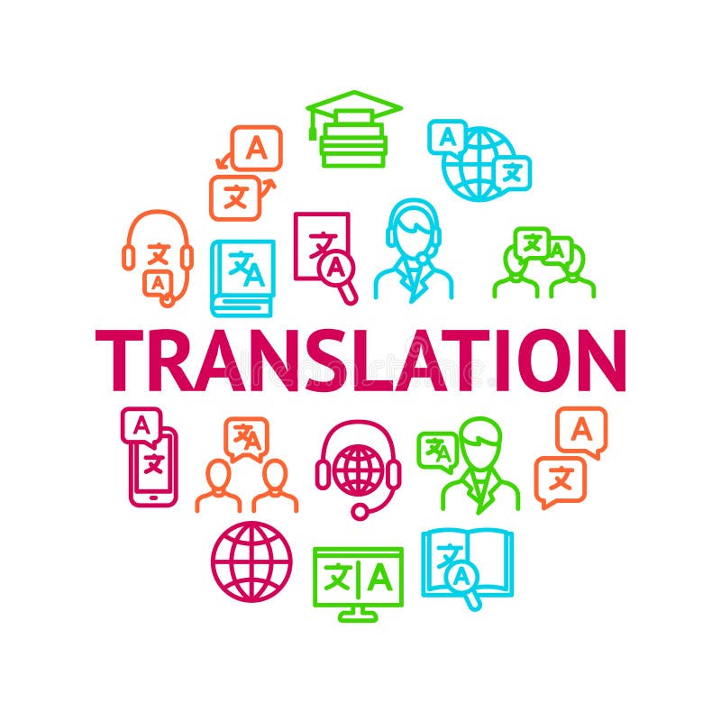 Translation Signs Thin Line Line Round Design Template Ad. Vector Stock