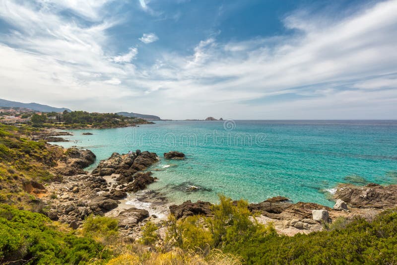 Translucent sea and rocky coastline of Corsica near Ile Rousse