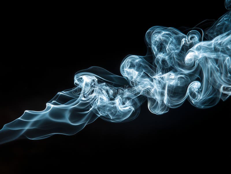 Translucent white smoke gracefully swirls against black background, creating ethereal and captivating visual. delicate patterns stock images