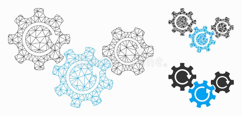Transmission Gears Rotation Vector Mesh Network Model and Triangle Mosaic Icon royalty free illustration