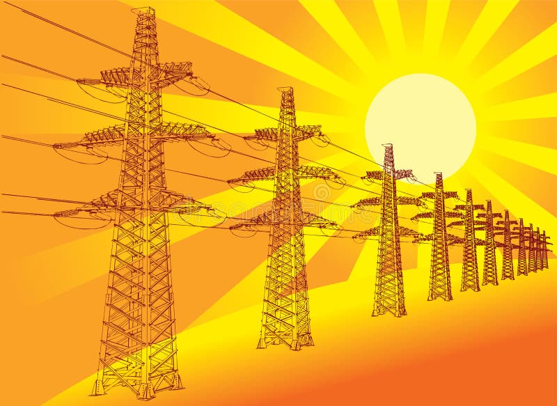 Transmission Line against setting sun