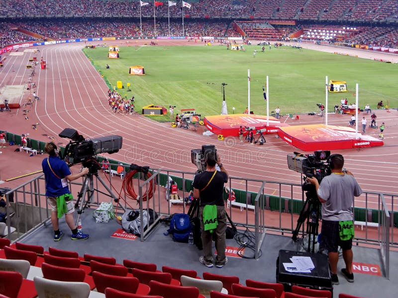 Transmissão em direto para o campeonato do atletismo do mundo de 2015 IAAF no Pequim fotos de stock royalty free