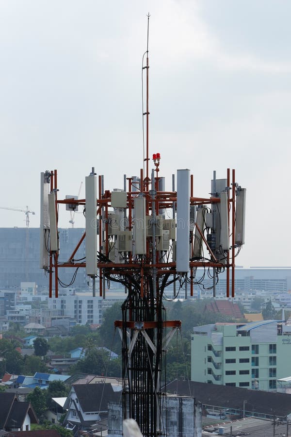 Top Tower Of A Transmitter Station Stock Image Image of green, mast