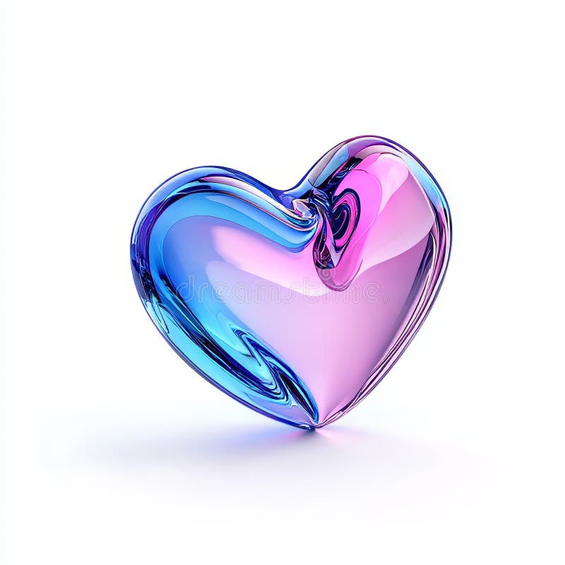 A transparent background featuring a neon light holographic figure shaped like a heart. stock illustration