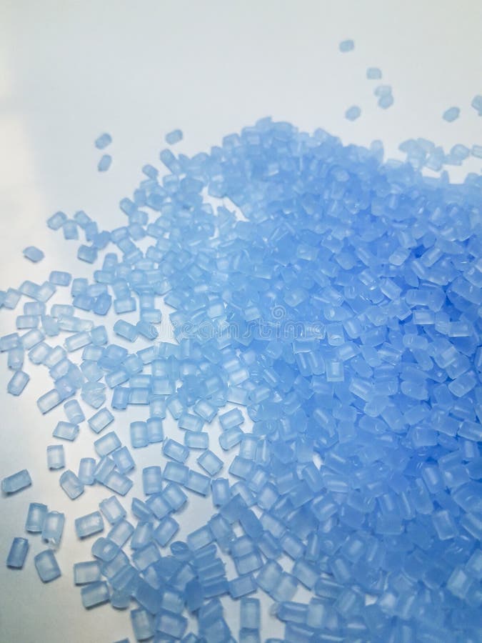 Transparent Blue Masterbatch Granules on White Background, this Polymer