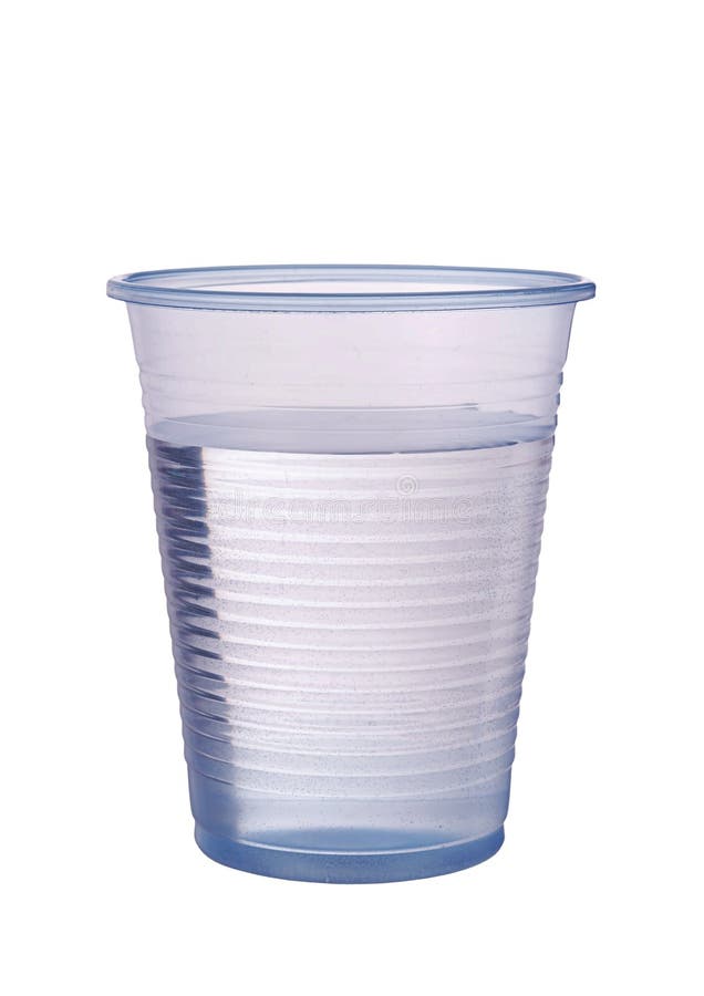 woman drinking water from plastic cup, isolated on a white