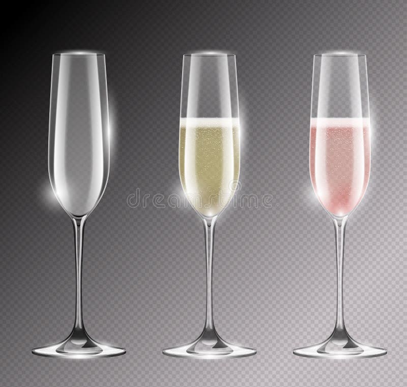 Transparent Realistic Two Glasses Of Champagne With Ribbons And