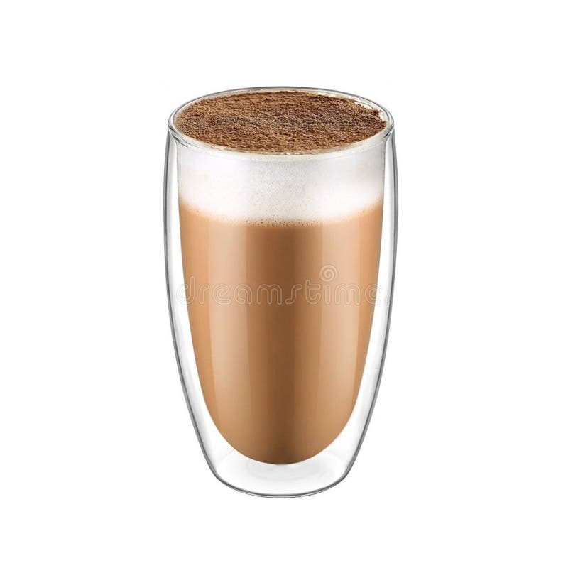 Double Bottom Glass Cup with Coffee on a Wooden Stand with a Plate of