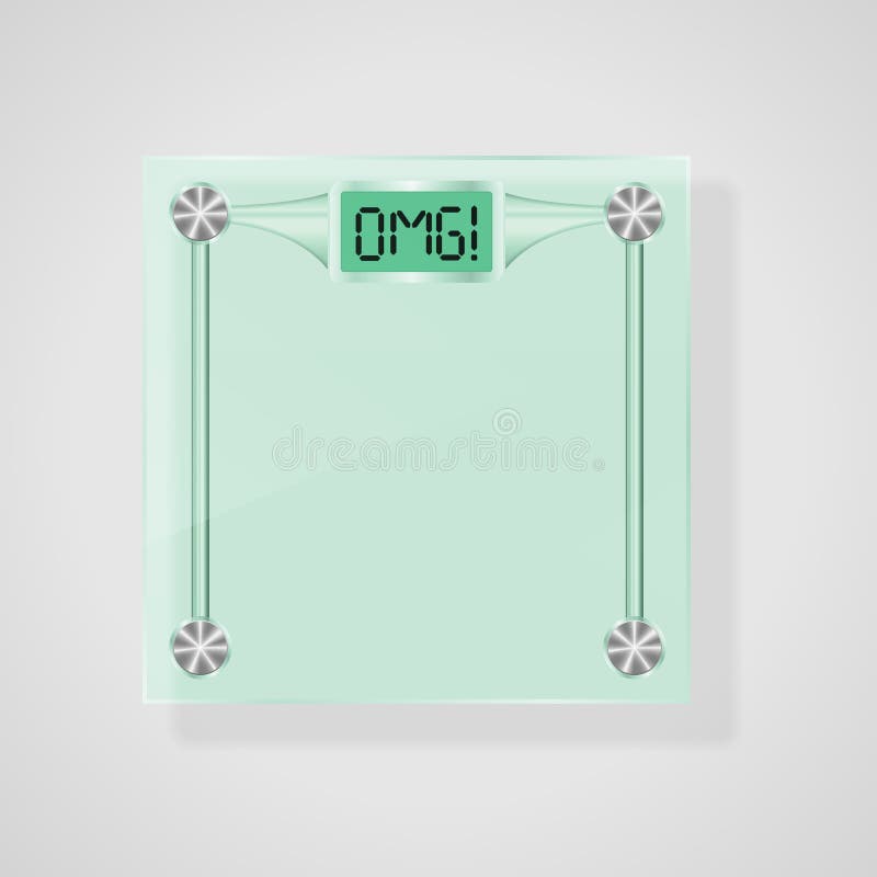 Transparent Glass Scales With OMG! Text. Weight Loss Concept. Vector Illustration