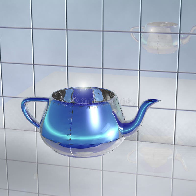 Transparent glass teapot with light blue light