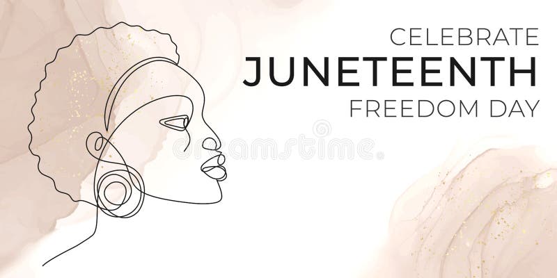 Juneteenth Freedom Day banner. Continuous line drawing of african woman silhouette. African-American Independence Day, June 19, 1865. Vector illustration of national holiday poster template. Juneteenth Freedom Day banner. Continuous line drawing of african woman silhouette. African-American Independence Day, June 19, 1865. Vector illustration of national holiday poster template.