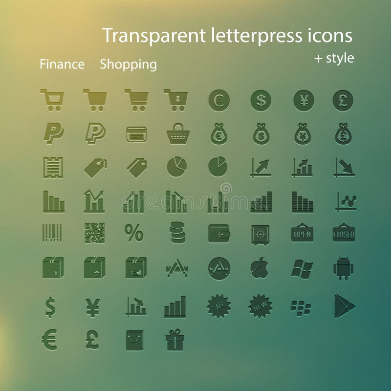 Transparent letterpress icons. stock illustration