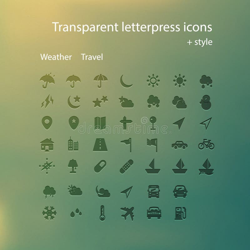 Transparent letterpress icons. stock illustration