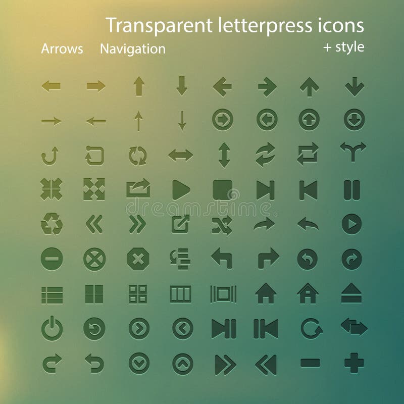 Transparent letterpress icons. stock illustration