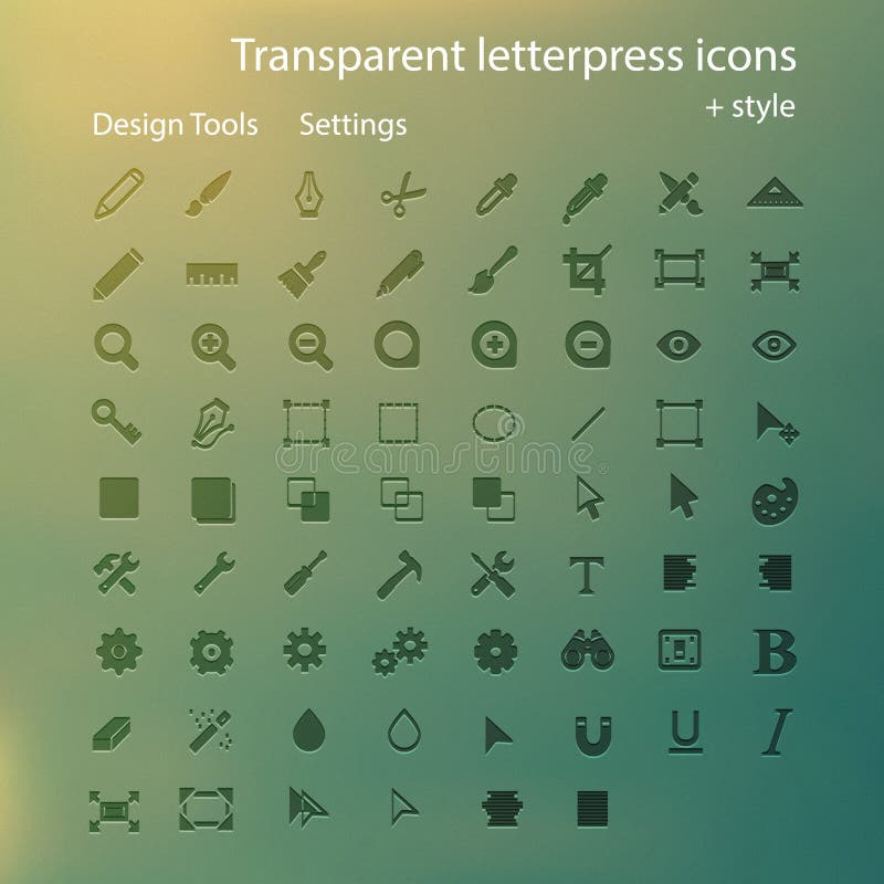 Transparent letterpress icons. vector illustration