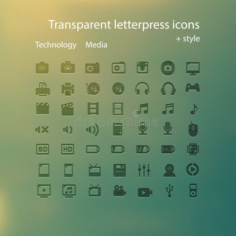 Transparent letterpress icons. royalty free illustration