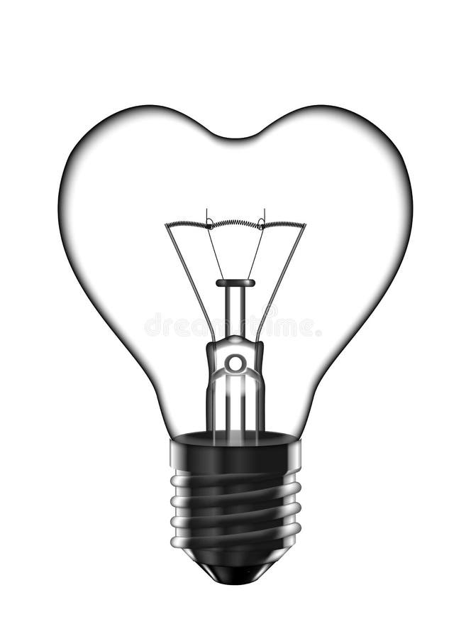 Transparent Light Bulb in the Shape of a Heart on a White Background. Highly Realistic