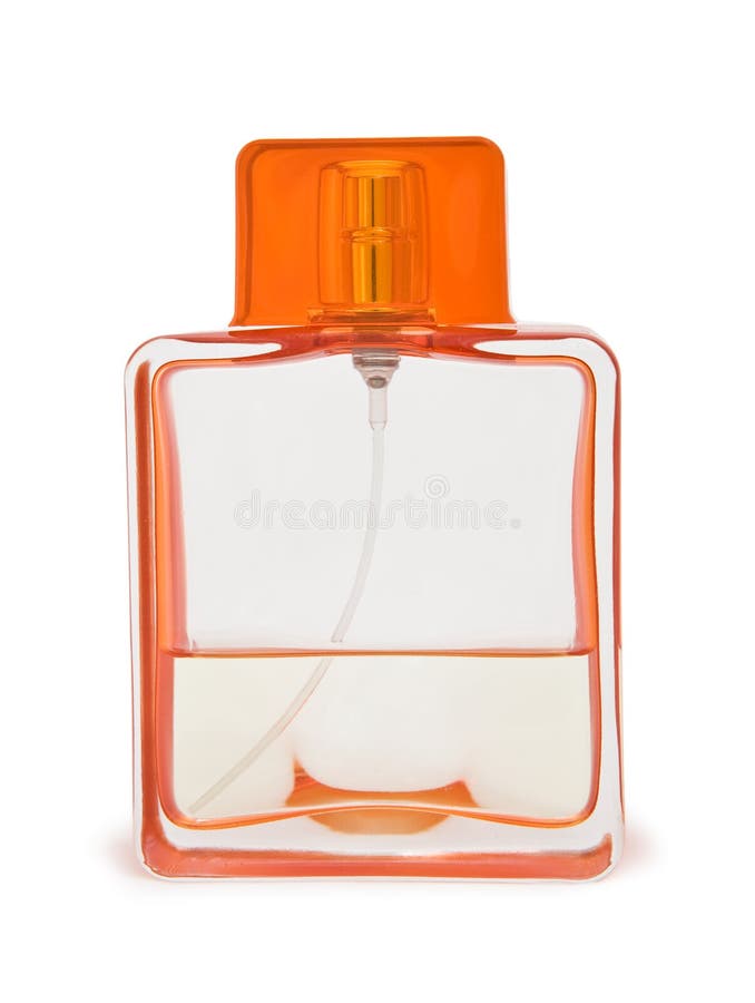 Transparent perfume bottle isolated on white royalty free stock photography