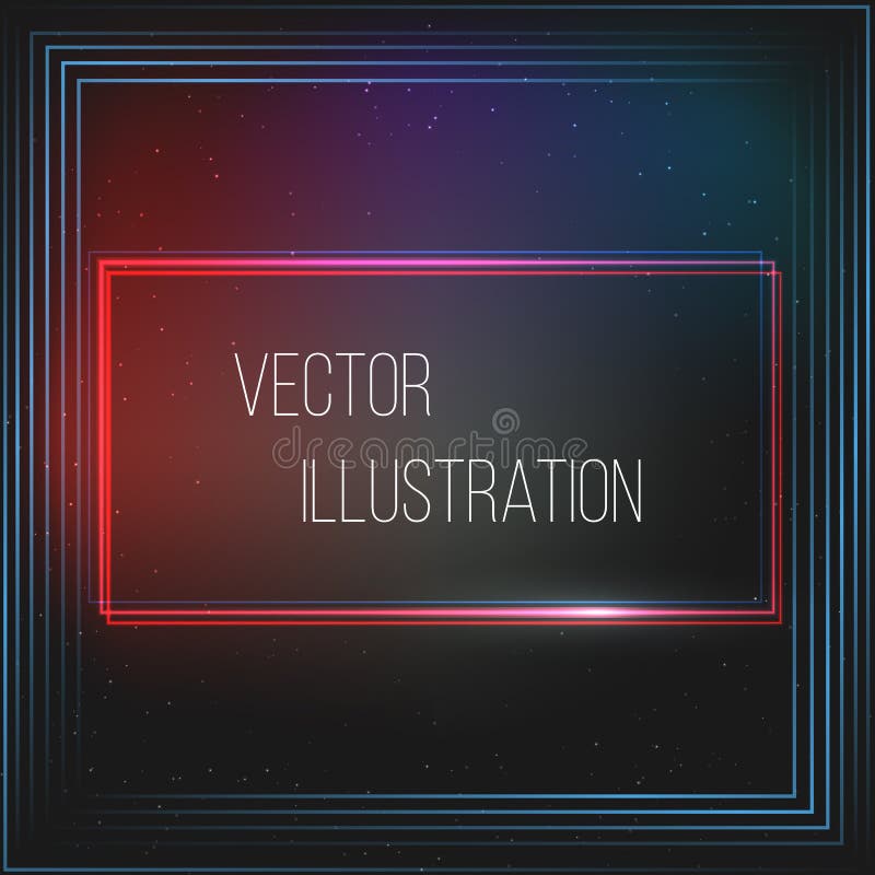 Transparent red, blue, black, rectangular banner. Abstract glowing vector scope. Bright light effect. Template neon royalty free illustration