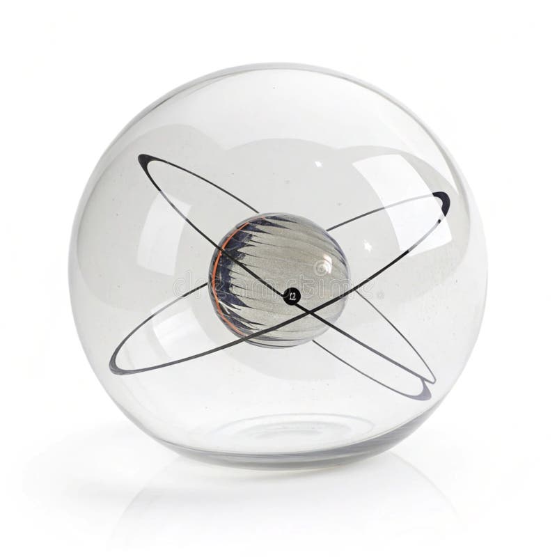 Transparent sphere enclosing orbiting object isolated on white background royalty free illustration