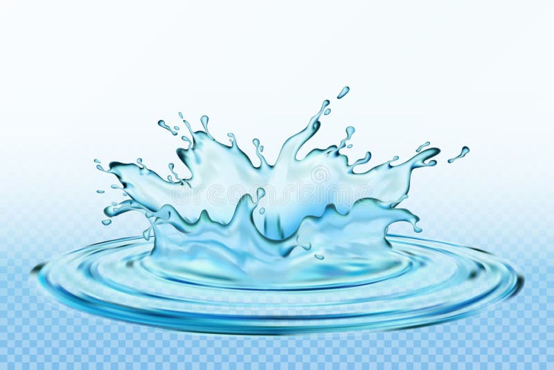 Transparent vector water splash and wave on light background. Design of natural, organic products.