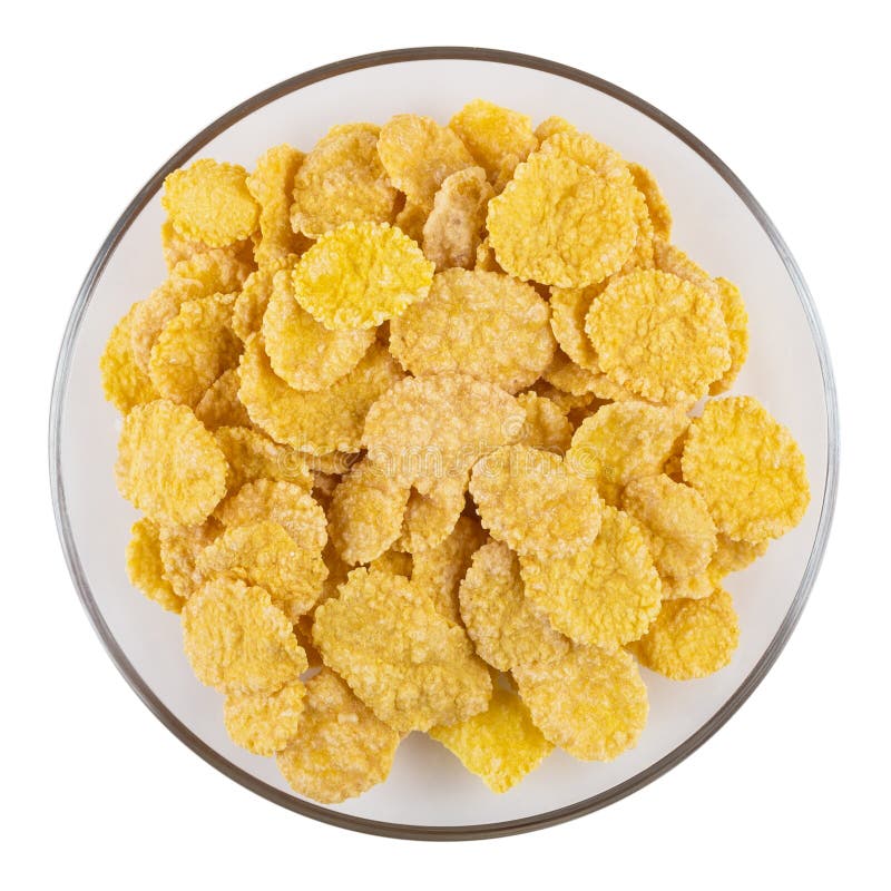 Transparente Glasuntertasse mit den Corn Flakes lokalisiert auf Weiß stockfotos Transparente Glasuntertasse mit den Corn Flakes lokalisiert auf Weiß stockfotos