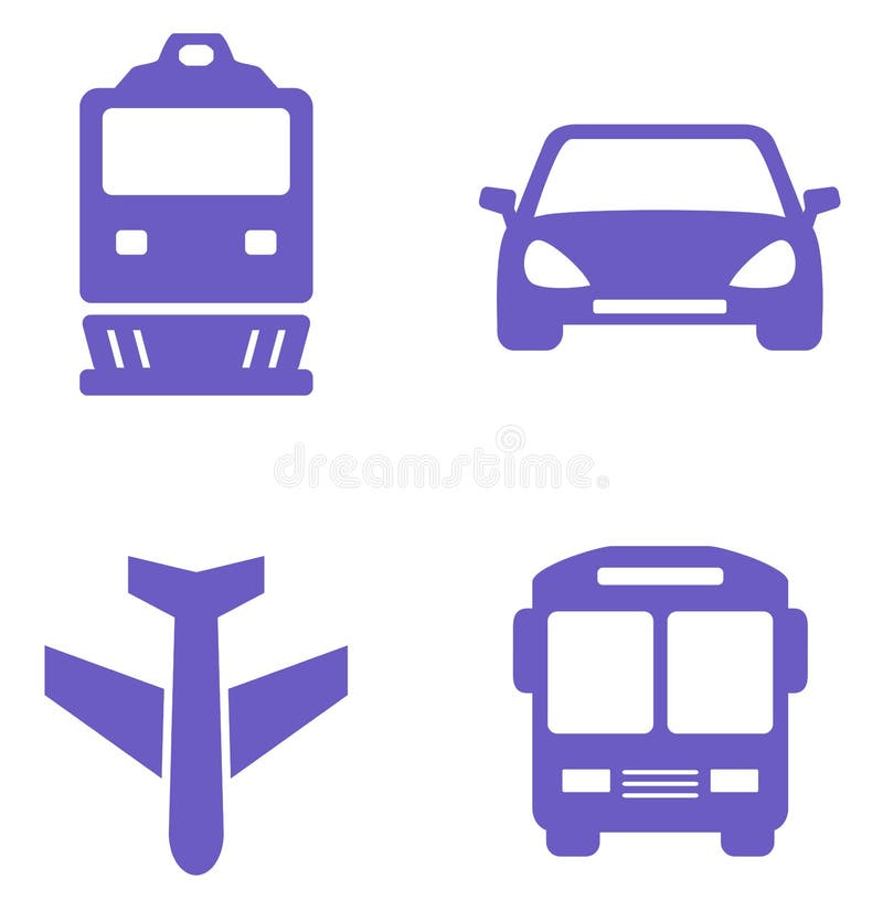 Transport icon set with train, plane, car and bus stock illustration