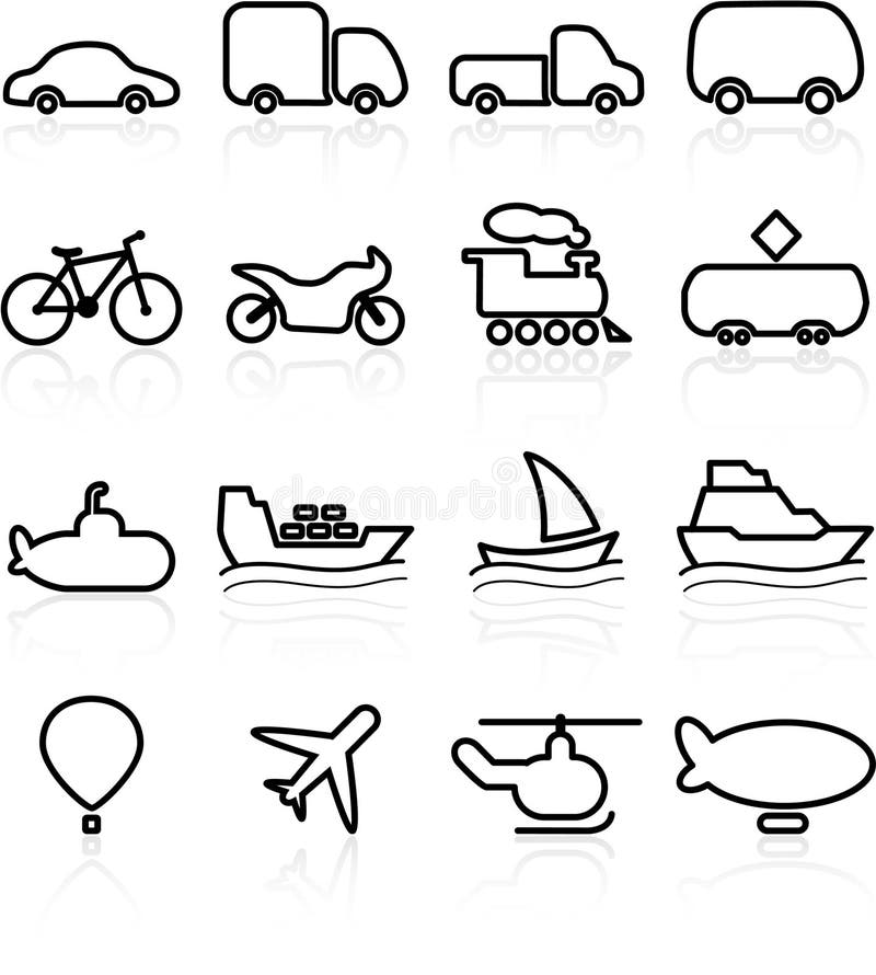 Set of Cartoon Transport Icon. Car, Submarine, Ship, Plane, Train ...