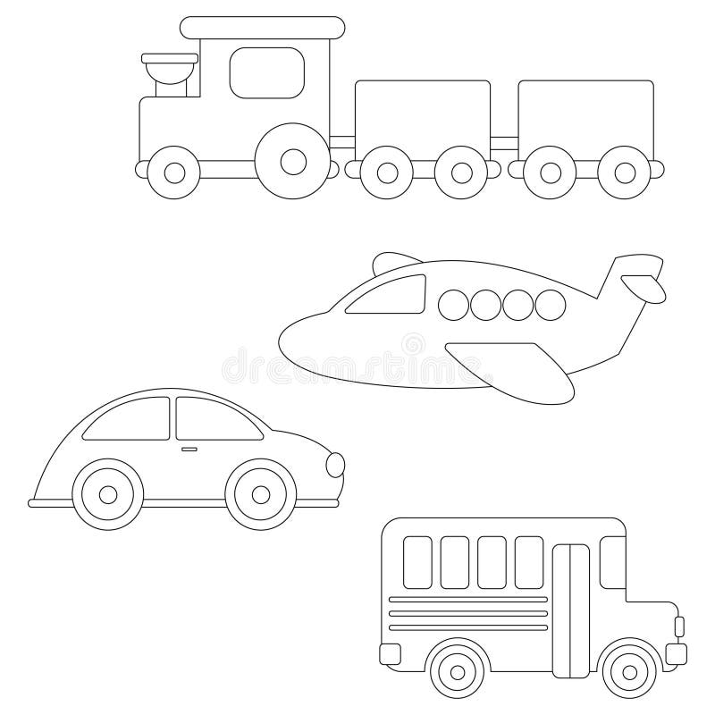 Transportation Clipart Set. Outline Stock Illustration - Illustration ...