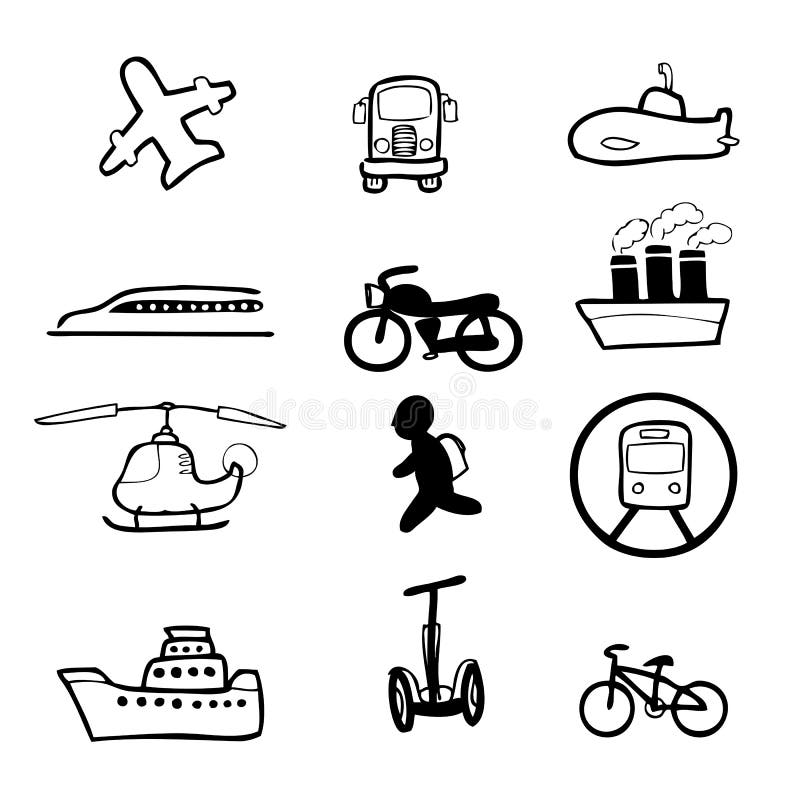 Transportation Commuter Drawing Icons Set Stock Vector - Illustration ...