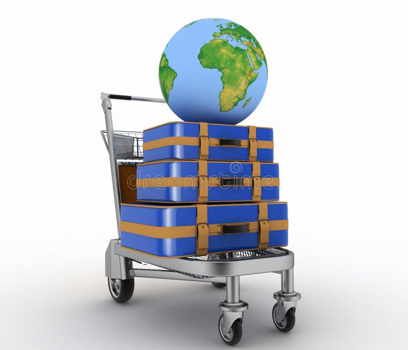 Transportation of earth and suitcases on freight light cart royalty free illustration Transportation of earth and suitcases on freight light cart royalty free illustration