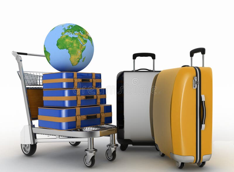 Transportation of earth and suitcases on freight light cart vector illustration Transportation of earth and suitcases on freight light cart vector illustration