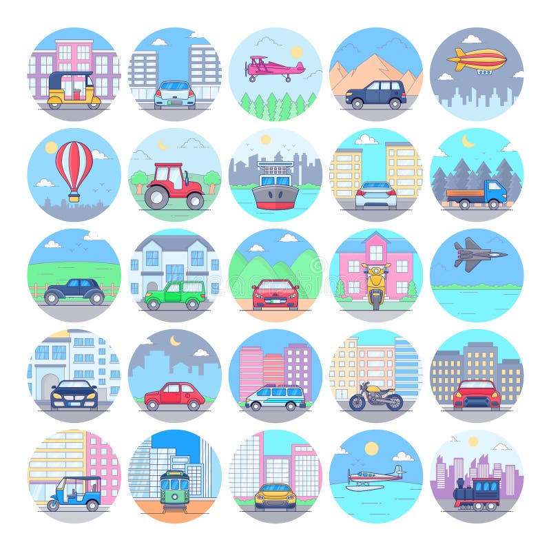 Transportation Flat Vectors Set stock illustration Transportation Flat Vectors Set stock illustration
