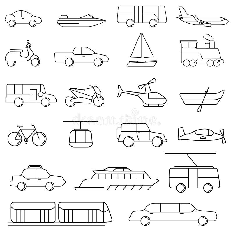 Vetor de Different Means of Transportation. Auto Icons. do Stock