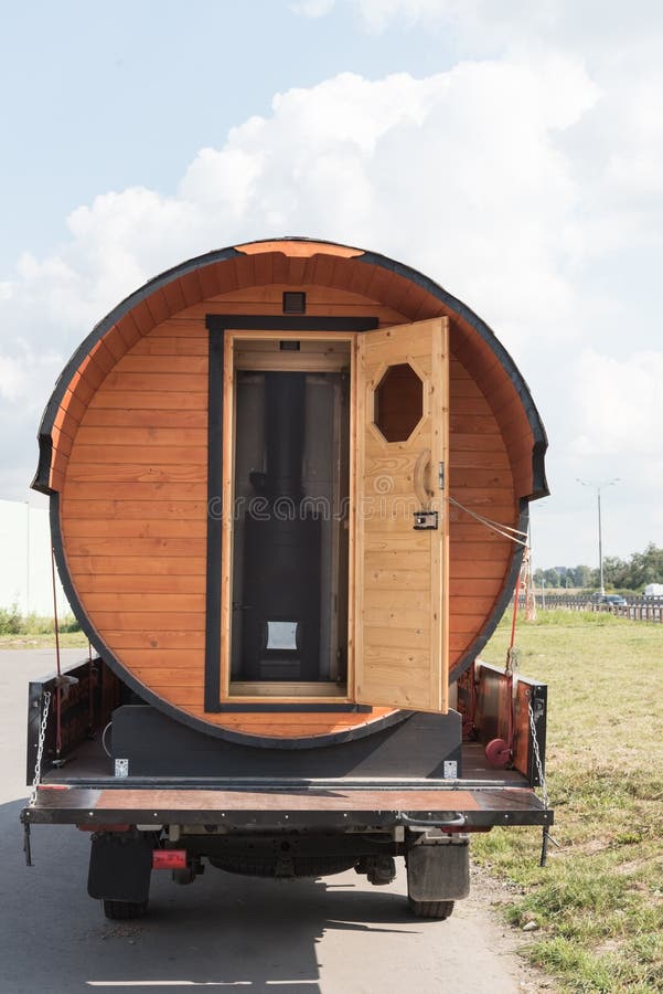 Transportation of a Mobile Bath. the Sauna in the Form of a Barrel is