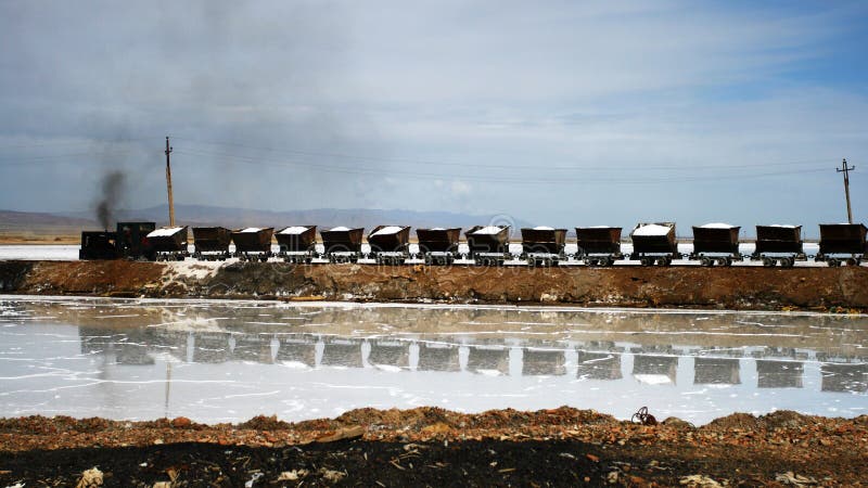 Transportation - trains on the Caka Salt Lake