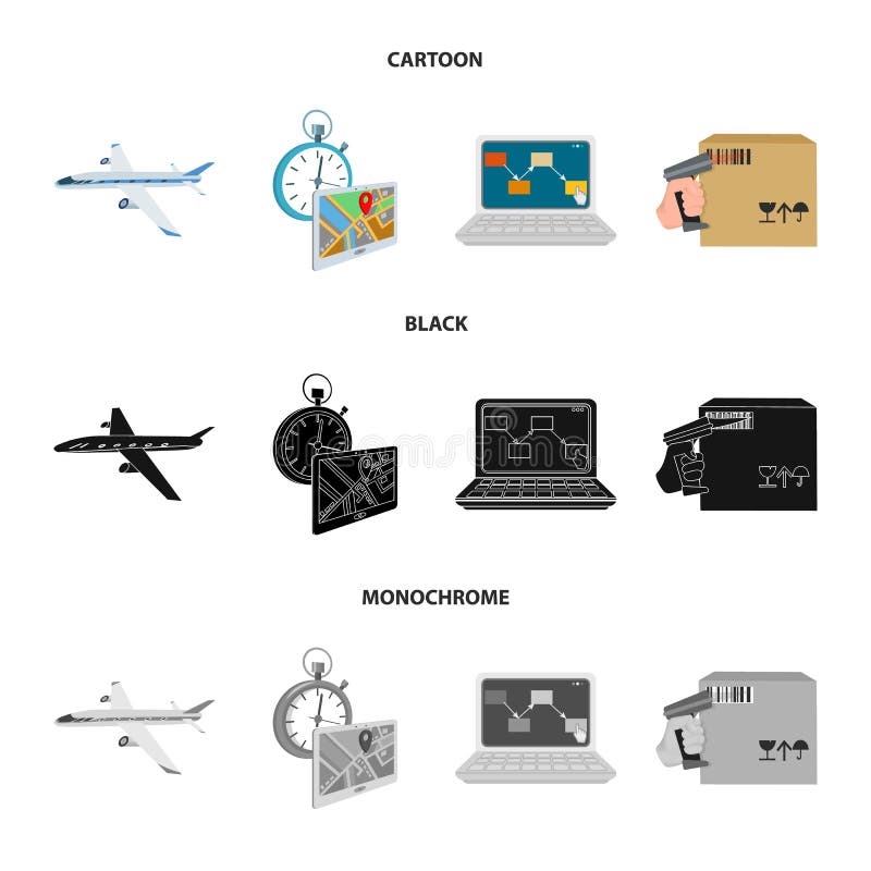 Vetores de Aviões De Transporte Entrega No Tempo Contabilidade De  Computador Controle E Contabilização De Mercadorias Logística E Entrega Set  Coleção Ícones No Plano Esboço Estilo Monocromático Isométrico Vector  Símbolo Conservado Em