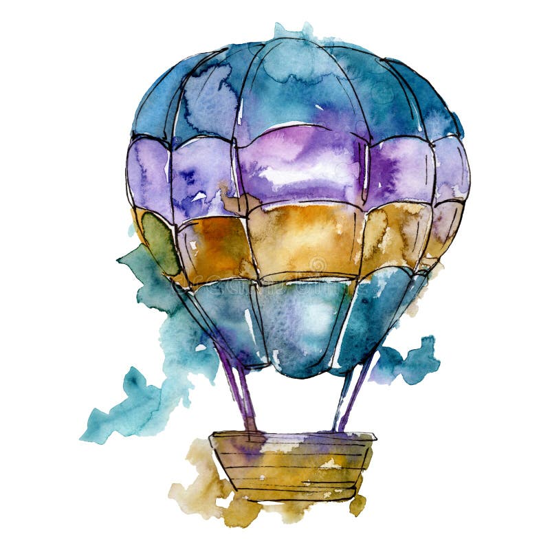 Transporte aéreo de la mosca del fondo del globo del aire caliente Conjunto del fondo de la acuarela Elemento aislado del ejemplo libre illustration