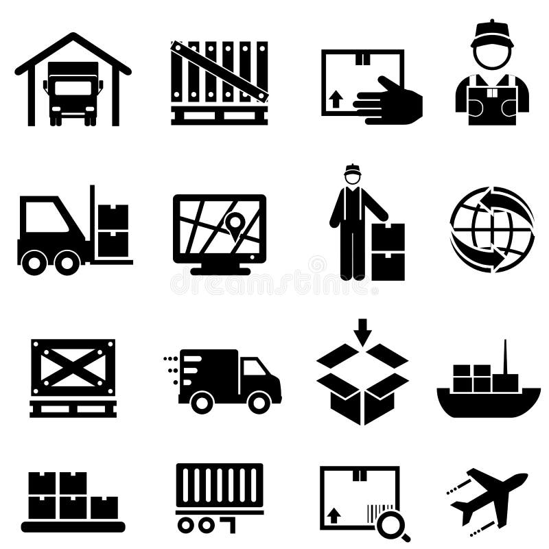 Transporte, carga, entrega e ícones da Web do armazém ilustração royalty free Transporte, carga, entrega e ícones da Web do armazém ilustração royalty free