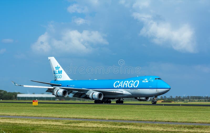 Polderbaan Schiphol Airport, the Netherlands - August 20, 2016: KLM Air France Boeing 747 cargo plane at Amsterdam Schiphol Airport. Polderbaan Schiphol Airport, the Netherlands - August 20, 2016: KLM Air France Boeing 747 cargo plane at Amsterdam Schiphol Airport